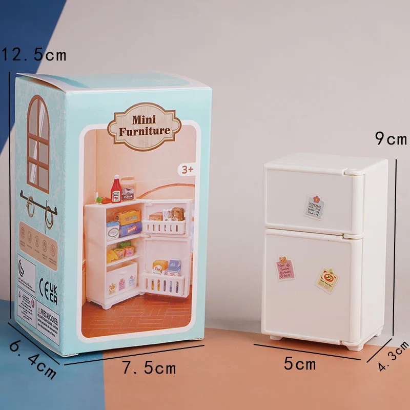 Mini geladeira pequena, casa de brincar, brinquedo, acessórios para casa de bonecas, simulação de comida, bebida, conjunto de geladeira, modelo de ornamentos de cena