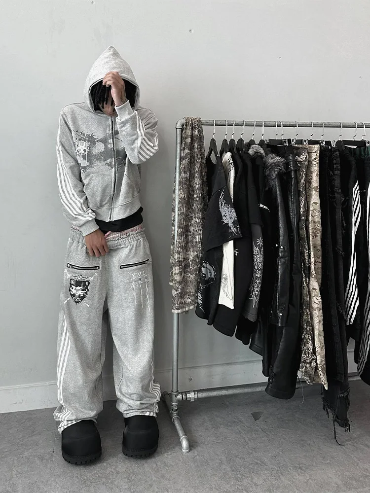 Y2K القوطية الشرير مطبوعة الرجال والنساء الشارع موضة مقنعين تيشرت رياضي الهيب هوب ريترو Harajuku فضفاض زمم هوديي 2025 جديد #6