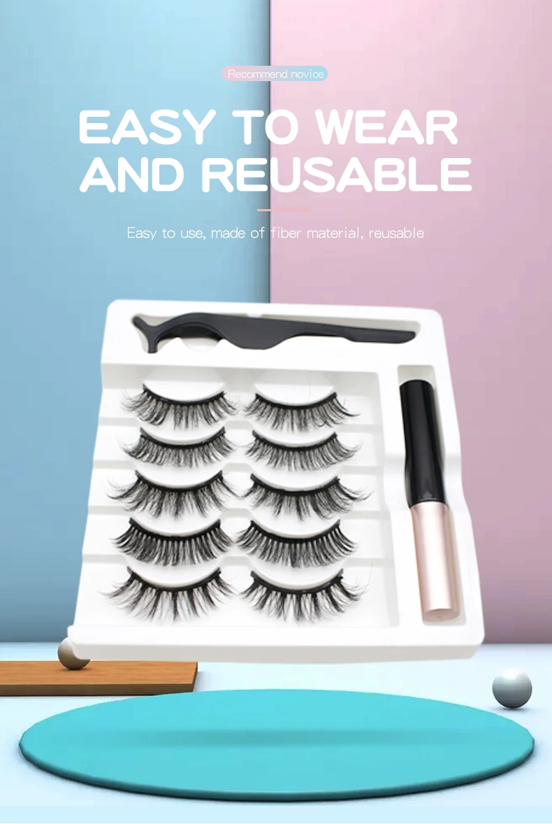 5 Paar 3D dicke magnetische falsche Wimpern, wiederverwendbare lange Wimpern, künstliche Nerzwimpern, magisches, dauerhaftes Eyeliner-Set, natürlicher Look – Detail 6