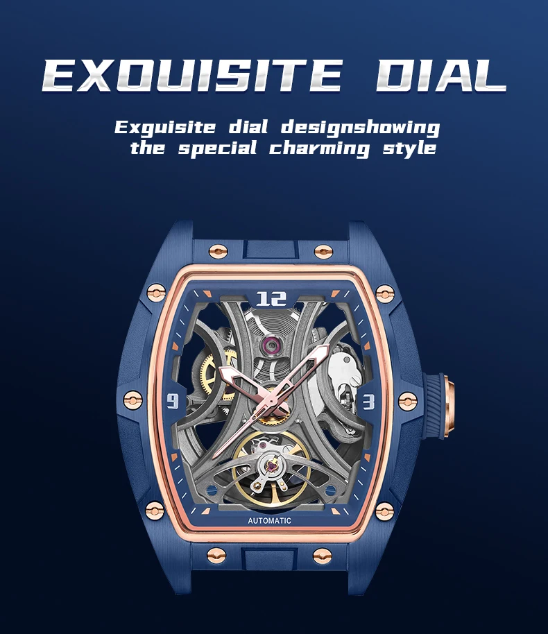 MEGIR Sport-Stil, automatische mechanische Uhr für Herren, voll hohl, transparentes Zifferblatt-Design, Edelstahlgehäuse, Silikonarmband – Detail 19
