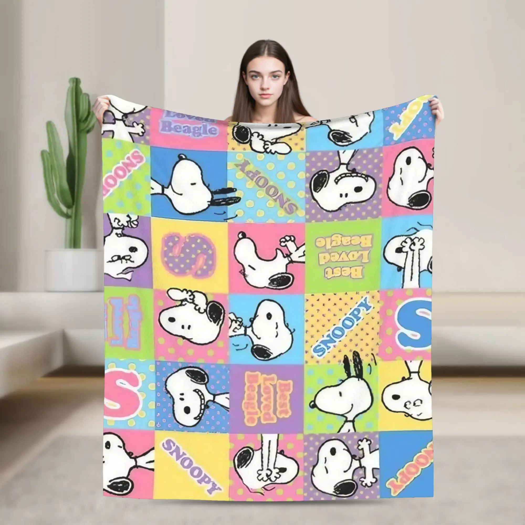 Snoopys Cartoon Dog Flannel Throw Blankets  Blanket for Sofa Bedroom Lightweight Bedspread,