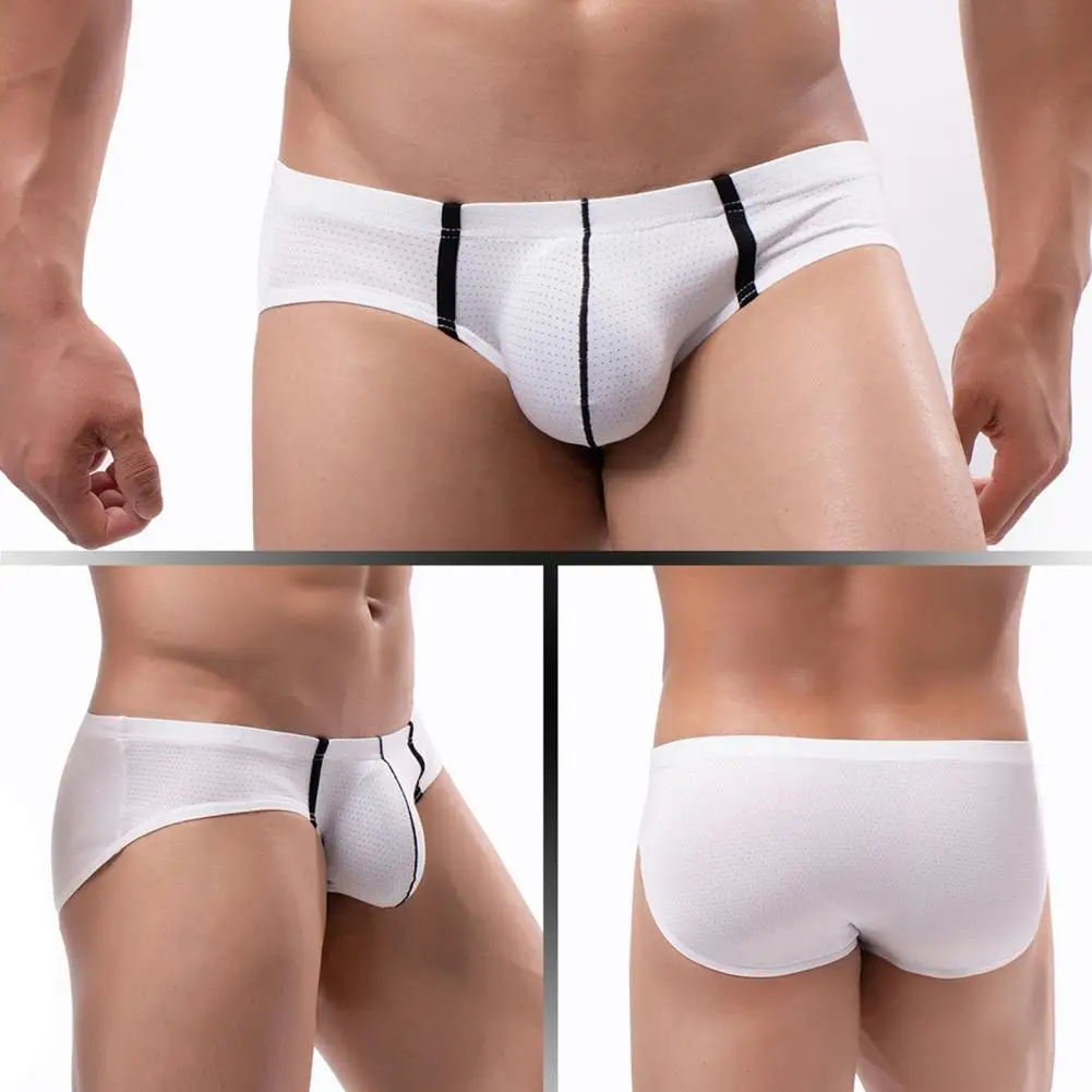 Plus Size Men Briefs Sexy Low-rise U-Convex Soft Breathable Mesh Panties Patchwork Color Slim Elastic Underwear Briefs