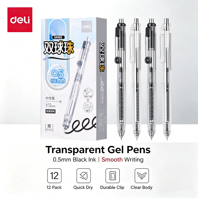 Deli 12pcs 0.5mm Black Ink Quick-dry Gel Pens School Student Supplies Stationery Office Supplies Signature Pen Gift