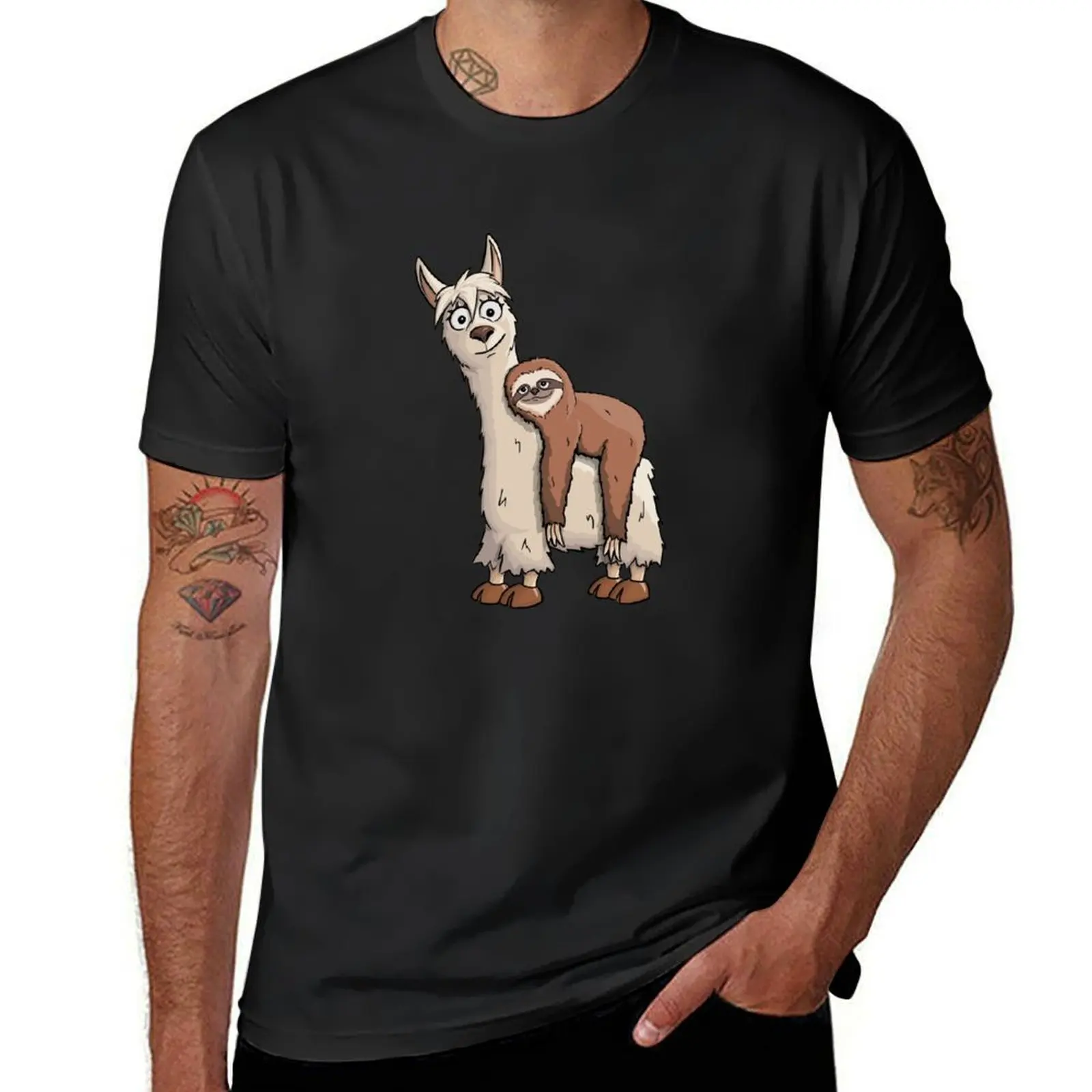 Trendy Funky Cartoon Chill Out Sloth Riding Llama T-Shirt kawaii clothes plus size tops anime clothes plain white t shirts men