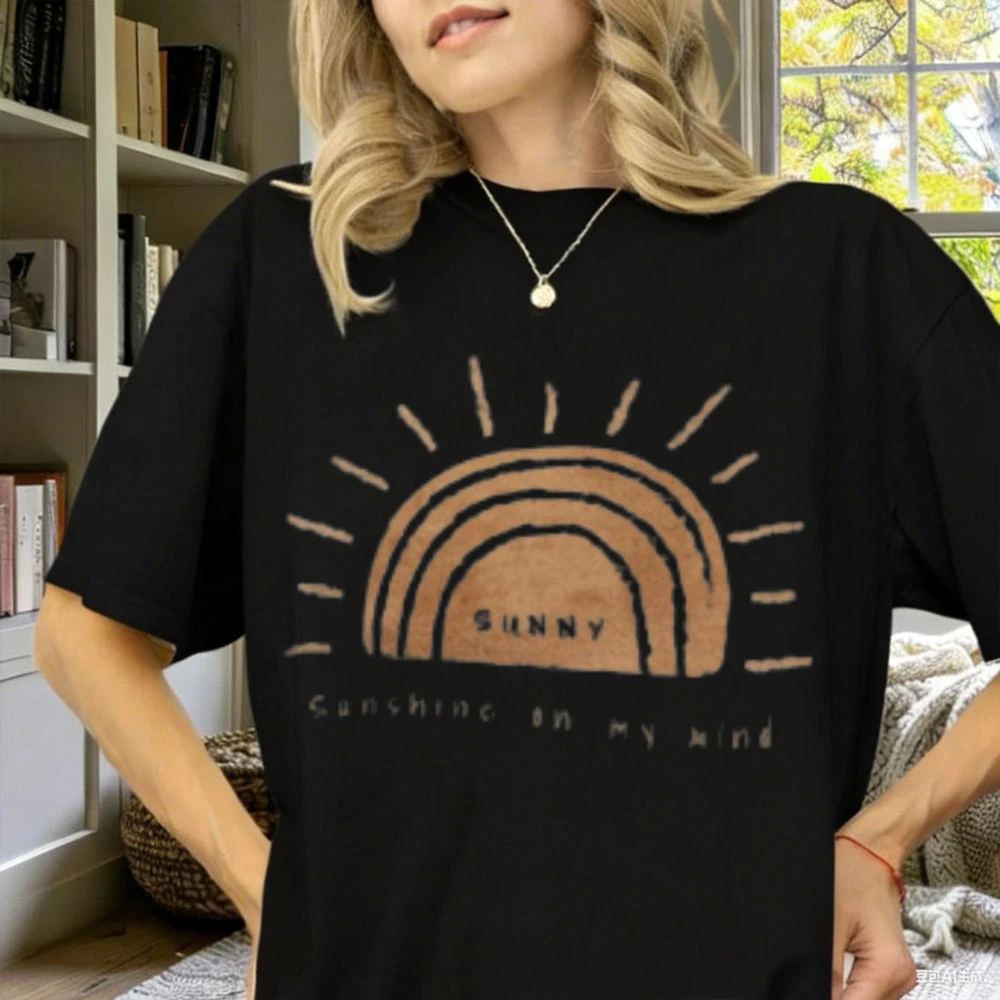 Unisex T-Shirt 100 Cotton with Regular Fit Sunny Digital Back Print Sunshine Graphic T-Shirt for Men and Women Streetwear