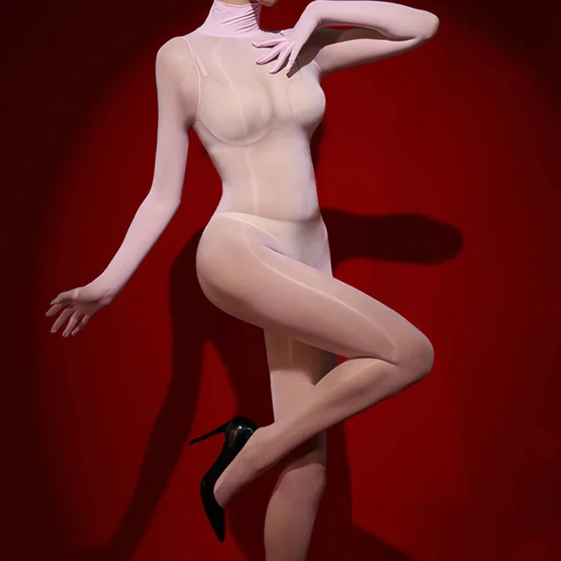 جوارب نسائية لامعة لامعة سلسة ضيقة ملفوفة رومبير ارتداءها جوارب الجسم الكاملة الظهر سستة خمسة أصابع المثيرة Bodycon