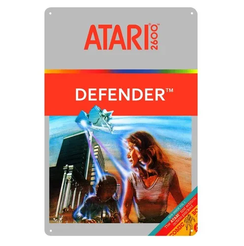 Placa de Metal Decorativa Defender Retro Video Game 20x30cm