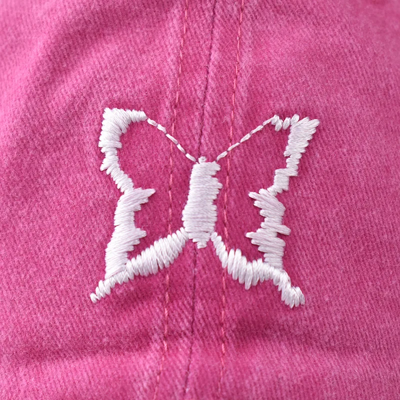 Cute Butterfly Embroidery Baseball Cap for Women Girl Pink Summer Cap Washed Cotton