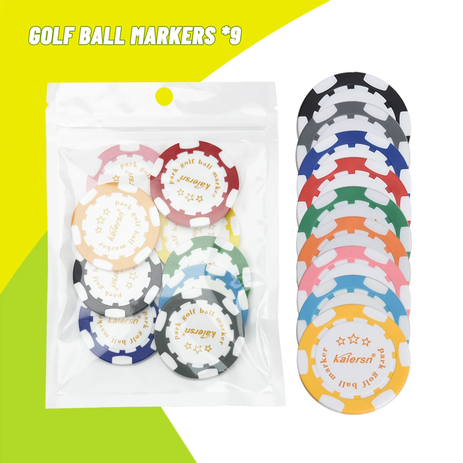 Kaiersn 9-Piece Golf Ball Marker Set – 9-Color Durable Position Markers | Ideal Golf Accessories & Gift for Men & Women - view 3