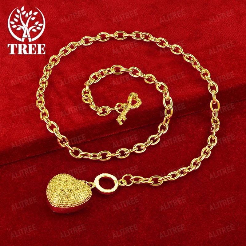 

50cm 18k Gold AAA Zircon Heart Key Pendant Necklace Valentine's Day Gift Sweet Romantic Jewelry Fashion Party Gift Accessories