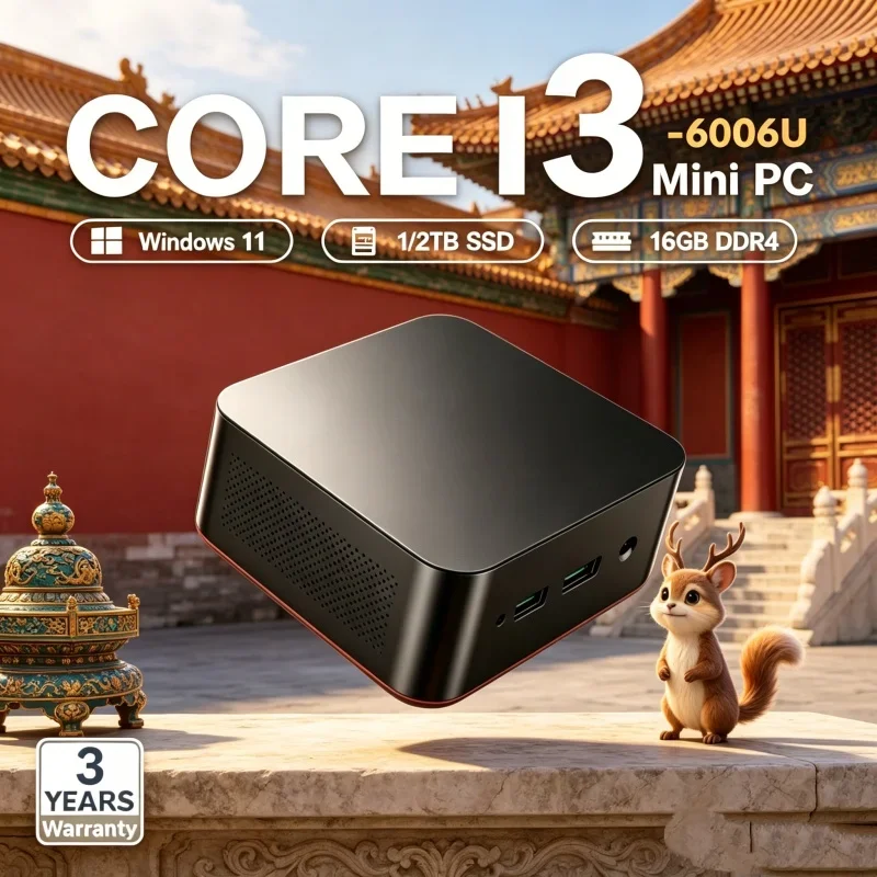 2026 데인티 플레이셔블 미니 PC 윈도우 11 프로 코어 I3 6006U 램 1TB SSD WIFI 6 BT5.2 4K HD 화려한 조명 게이밍 가정 학습용
