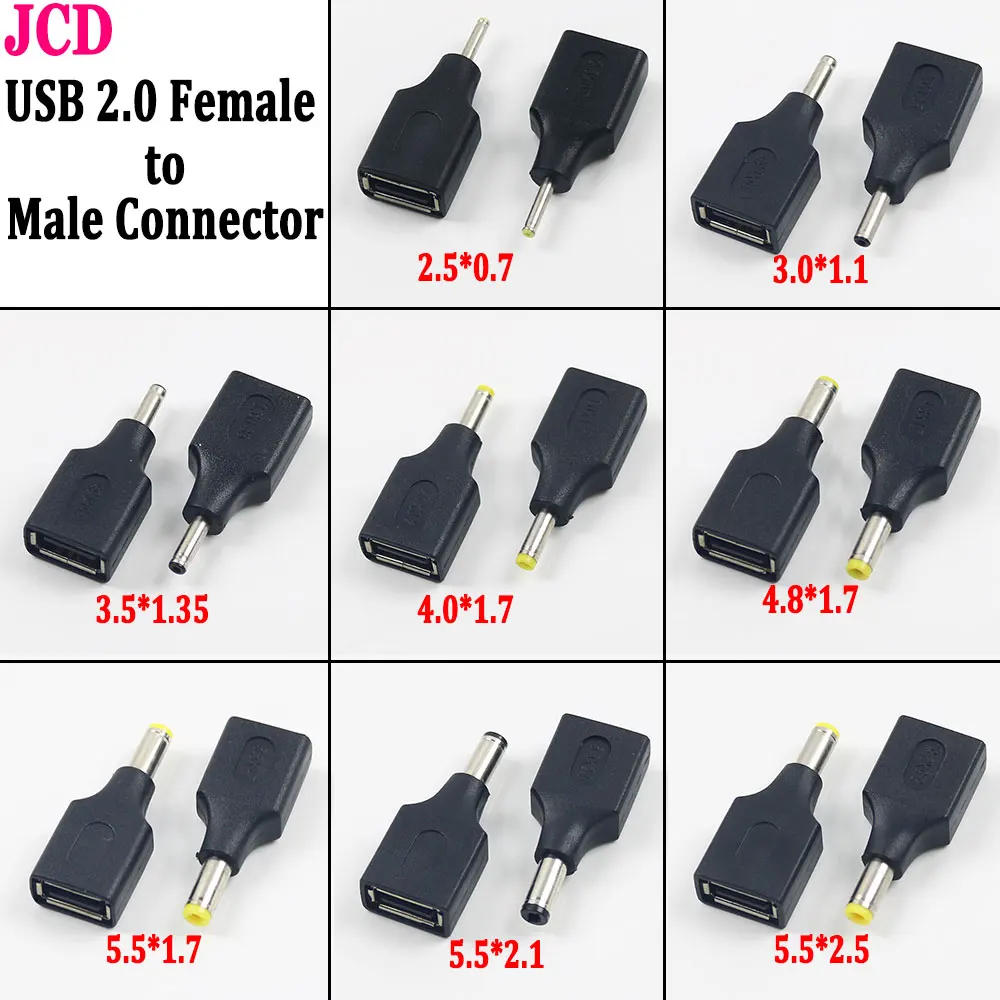 

2 Pcs Laptop Tablet USB 2.0 Female to DC 2.5x0.7 3.5x1.35 4.0x1.7 4.8x1.7 5.5x2.1/2.5mm Male Power Jack Connector Adapter