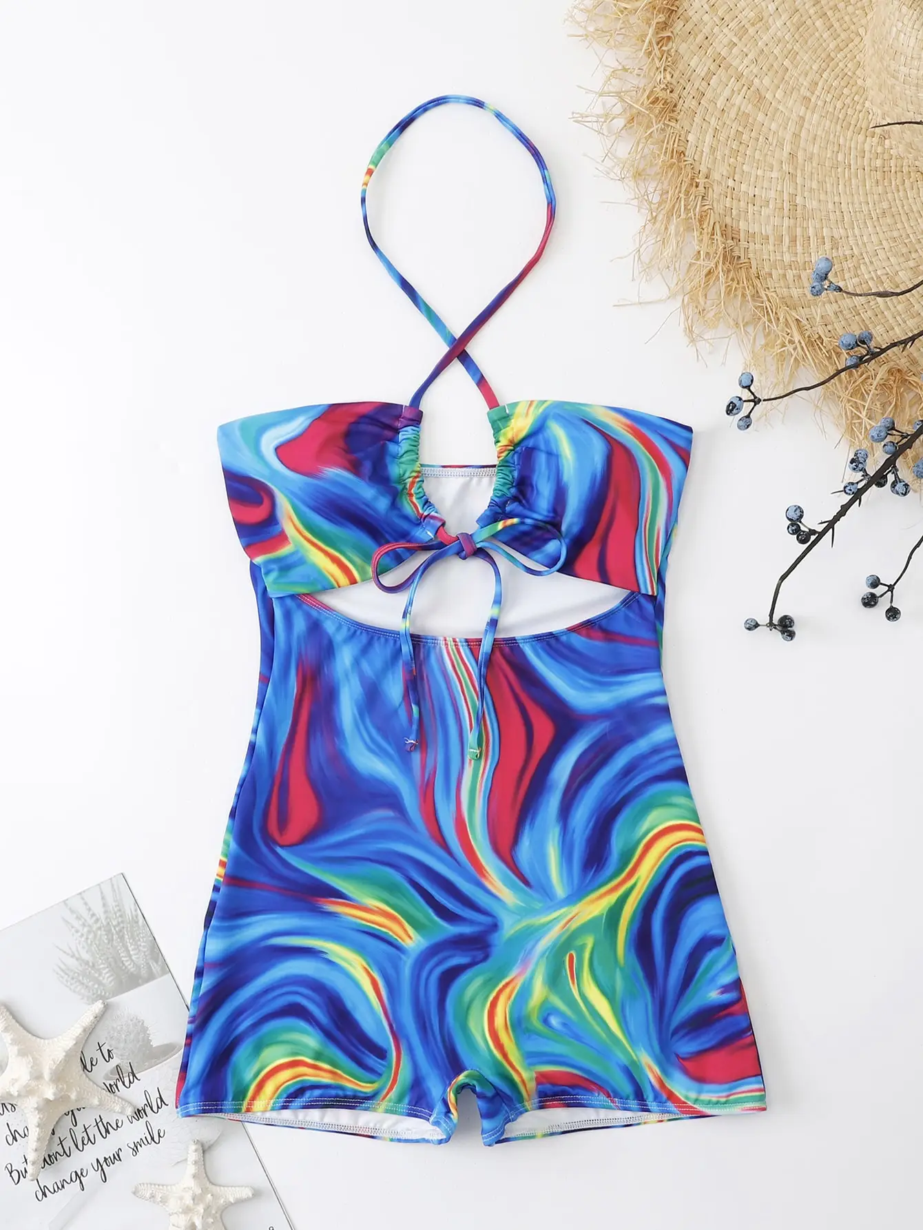 2026 Allover Print Cut-out One Piece Swimsuit Halter Swimwear Women Bathing Suit Female Swimming Summer Beachwear Bodysuit