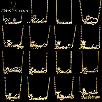 Nextvance-Collier avec Nom Personnalisé pour Femme, Couronne en Forme de Coeur, Plaque Nominative en Acier Inoxydable, Bijoux de Festival, Cadeaux