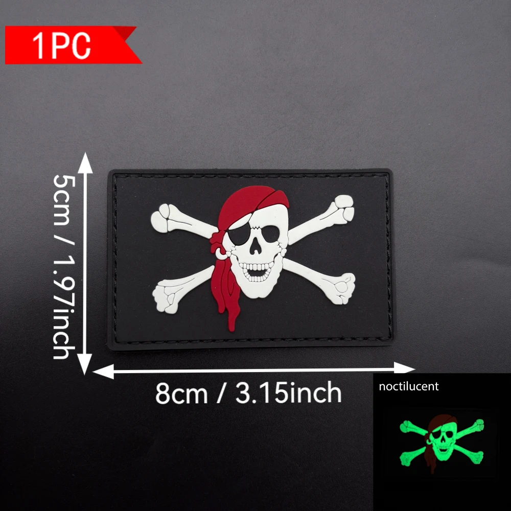 Red Bandana Pirate Skull Crossbones Square Soft Rubber Patch Pvc Glow-In-The-Dark Armband Pvc Velcro Armband Pvc Hook-And-Loop Removable Pvc Armband Velcro Soft Rubber Badge with Velcro Backing Pvc Patch Tactical Pvc Morale Patch Military Fan Pvc Armband