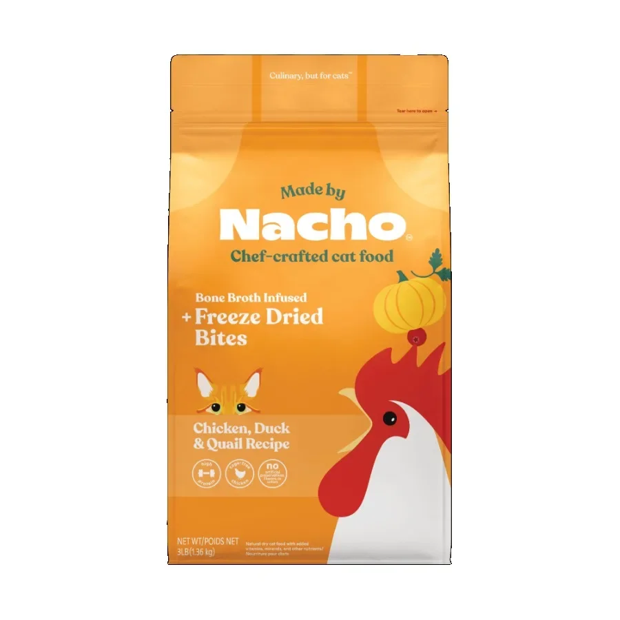 Alimento Seco para Gatos con Trozos de Hígado de Pollo Liofilizado, Receta de Pollo, Pato y Codorniz Libre de Jaulas, Alto en Proteínas y Sin Granos