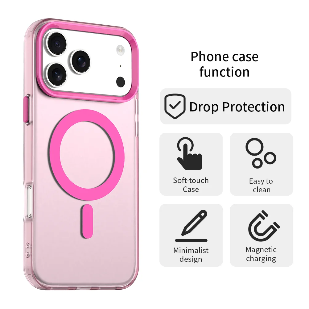 Matte, transparente Schutzhülle für kabelloses Laden mit MagSafe, passend für iPhone 13, 14, 15, 16, 17, 18 Pro Max, Air Plus, stoßfest, in Bonbonfarben. – Detail 4