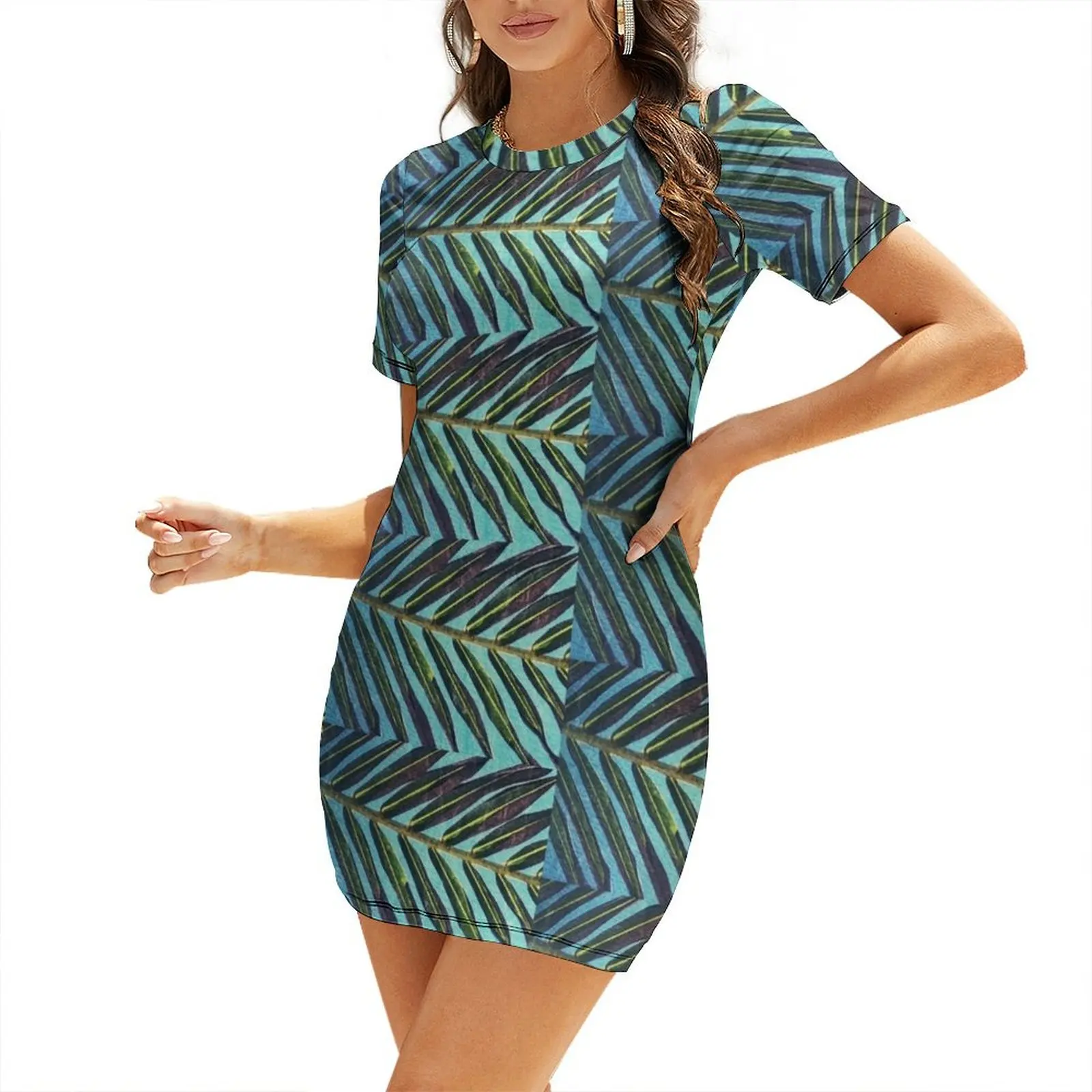

Caribbean Palm Above Short Sleeved Dress party dresses woman women's summer jumpsuit Evening dresses