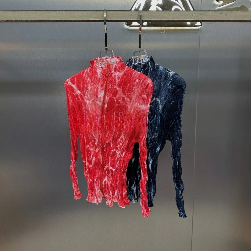 미야케 플리츠 재킷 2025 여름 신상 시니어 감성 헤일로 위커 더블 지퍼 재킷 분위기 있는 패션 얇은 가디건 탑