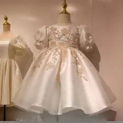 JILL WISH ชุดเจ้าหญิงประดับด้วยลูกปัดดูไบชุดเดรสเด็กผู้หญิงดอกไม้สีขาวปิดหรูหราสำหรับเด็ก J085การประกวดงานเลี้ยงวันเกิดงานแต่งงาน