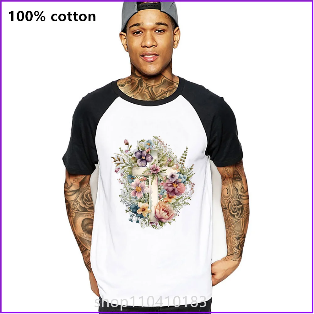 Faith Christian Cross With Flowers Jesus God T Shirts For Men'S Women Tshirt T-Shirt Clothing Oversized Manufacturers Custom Spo