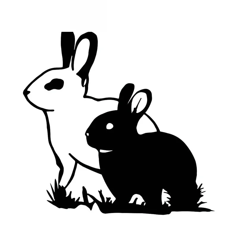 Funny Animal Rabbit Bunny Couple Exquisite Applique Car Decoration Personality Pvc Waterproof Applique Black/white, 16cm*16cm