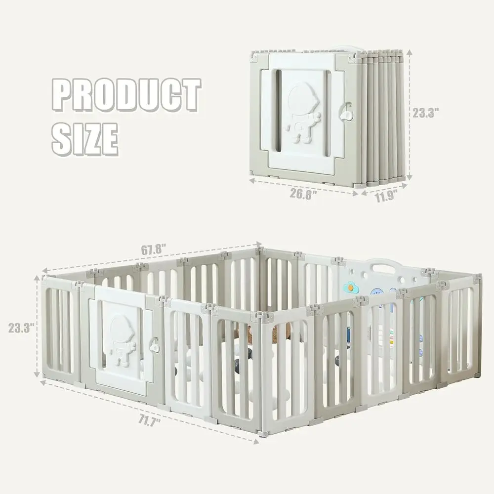 Parque infantil portátil para bebés con temática de astronauta de 18 paneles para niños pequeños - Gris