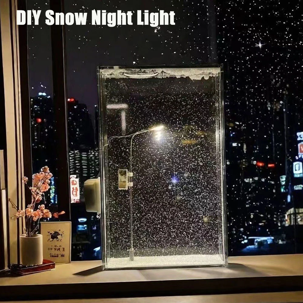 Snowy Night Flowing Small Night Light Snow Scene Street Light Snow Simulation Handmade Diy Material Package Desktop Decor