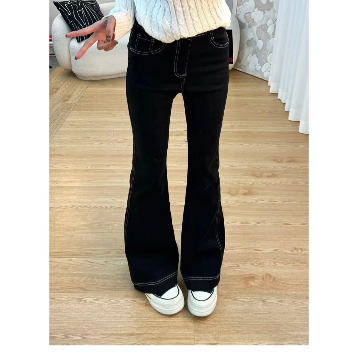 

Slim Fit Low Waist Bell Bottom Denim Jeans Women's Early Autumn New Style Hanging Sensation Hoof Pants American High St...