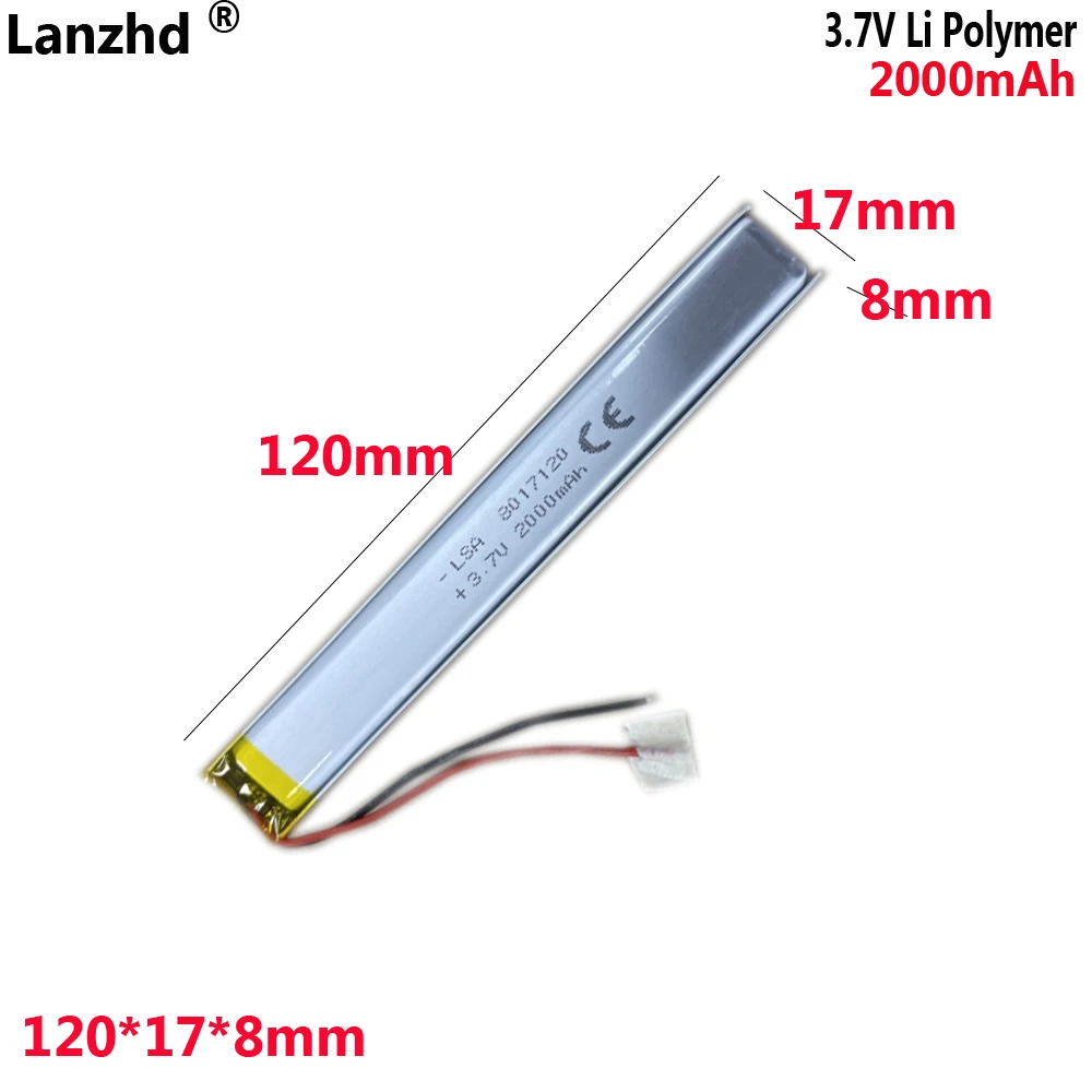 3.7V Li polymer rechargeable battery For Sensing cabinet light point reading pen LED light long battery 8017120 2000mAh