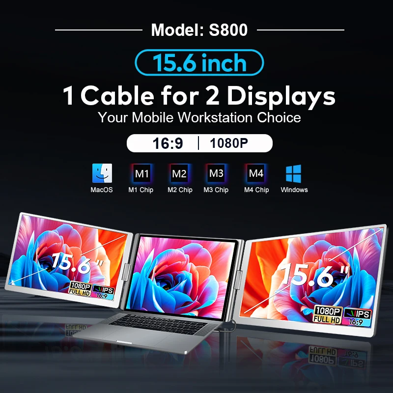 Laptop Screen Extender Triple Full HD 1920 X 1080 Dual Portable Monitor Perfect for Mac and Wins