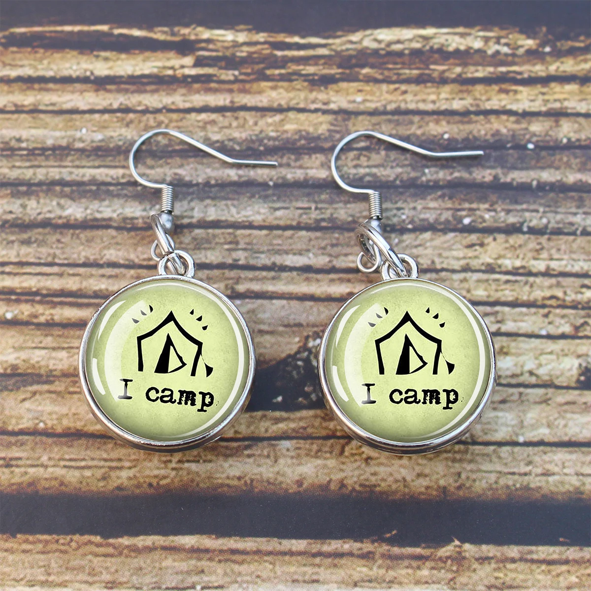 1pair Camping Theme Tent Pattern Glass Ball Pendant Earrings Exquisite Glass Paste Pendant Earrings Gift Jewelry Charm
