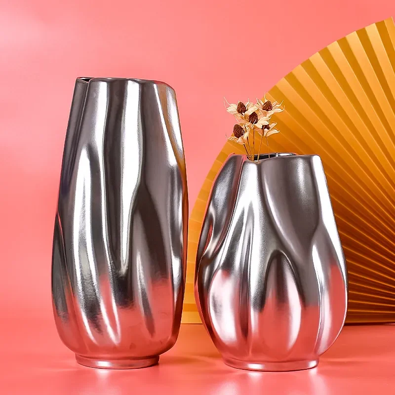 for Nordic Style Silver Plated Ceramic Vase Creative Simple Living Room Flower Arrangement Ins Wind Home Decoration