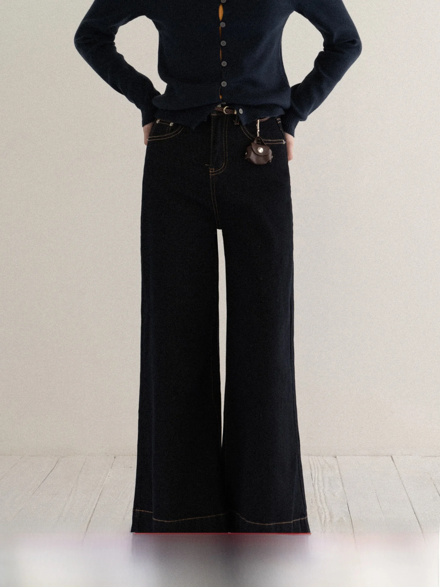 

Ретро джинсы с широкими штанинами и эффектом драпировки, женские свободные брюки с высокой талией прямого кроя, осенняя новинка, повседневные, с ощущением высокого качества