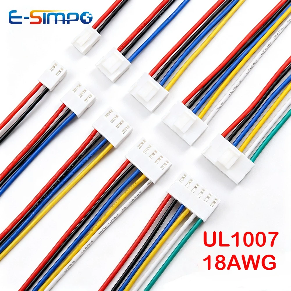 50pcs VH3.96 Terminal Wire 2P 3P 4P 5P 6P 7P 8P 9P UL1007 18AWG 15-50cm Single/Double Electronic Power Plug Cable Wiring Harness