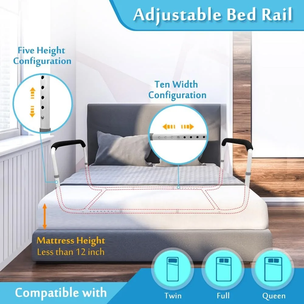 Double Bed Rail U Bar for Medical Beds Safety Assisting Rails Beds Support for Elderly Adults, Bed Railings for Seniors