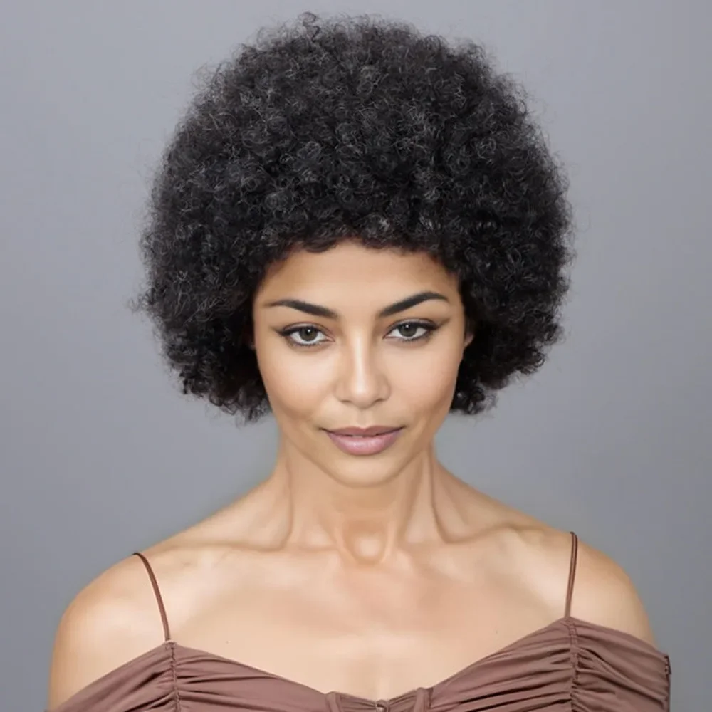 

Soul Lady Wigs Ready To Go Wigs Dark Salt And Pepper Afro 4C Kinky Curly Human Hair Glueless Wig Beginner Friendly For Women
