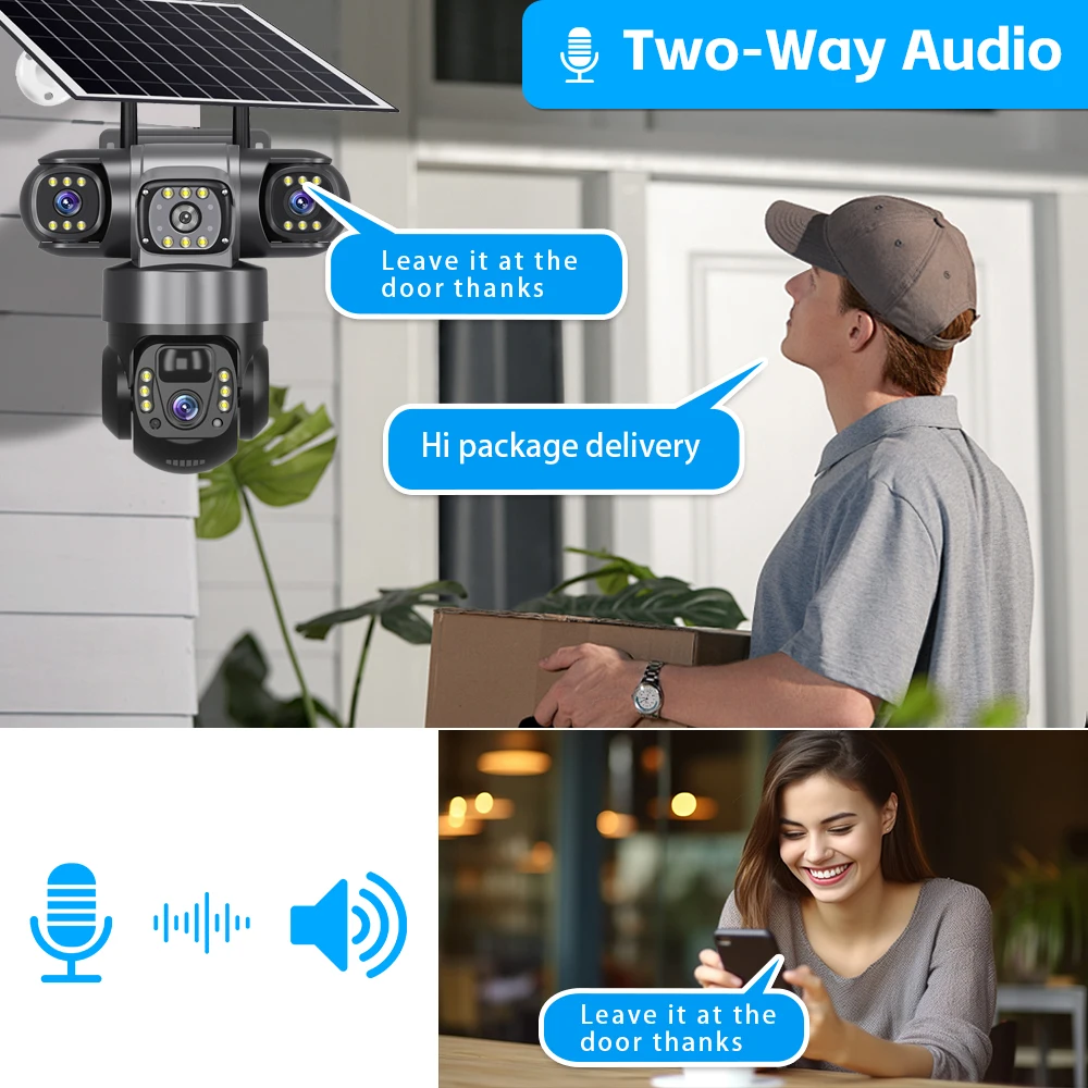 Telecamera WIFI solare 12MP 6K Tre obiettivi HD Monitor a tre schermi Visione notturna a colori Protezione di sicurezza Video sorveglianza PTZ CCTV