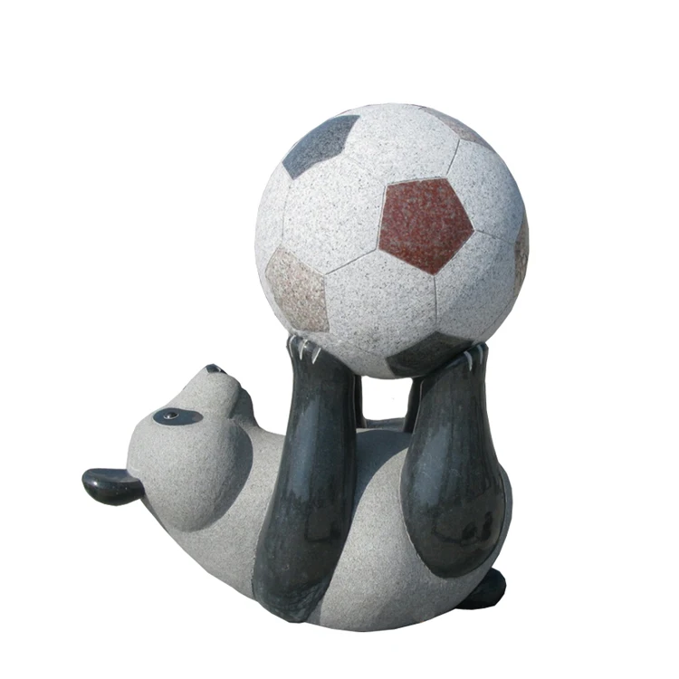 Factory Supply Hand Carved High Quality Granite Stone Panda Play Ball Statue Animal Sculpture For Garden Decoration