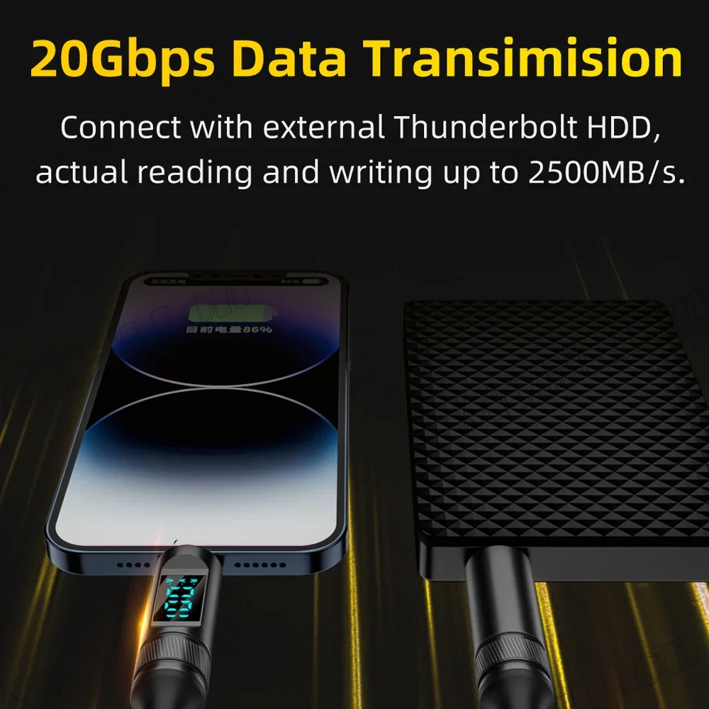 LED Display USB3.2 10Gbps USB C to USB-C ThunderBolt 3 Cable 100W 5A Type-C Cord For iPhone 15 MacBook Pro Samsung Xiaomi Huawei