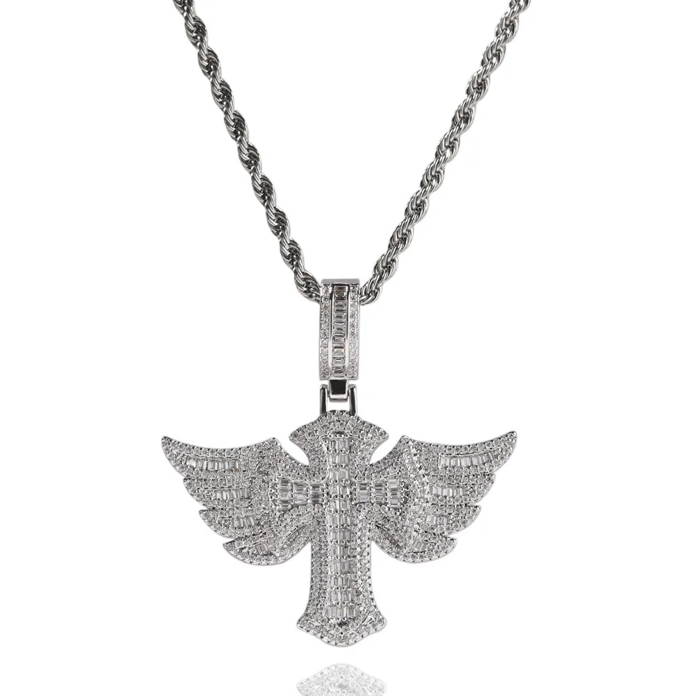 

Men's and women's necklaces plated with 18k gold zircon angel wings cross hip-hop rock fashion jewelry party accessories