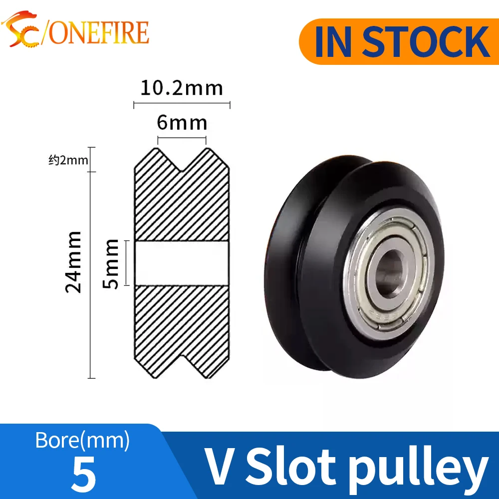 Pulley Wheel with V slot with 625zz, 24.1mm x 11mm with 5mm bore