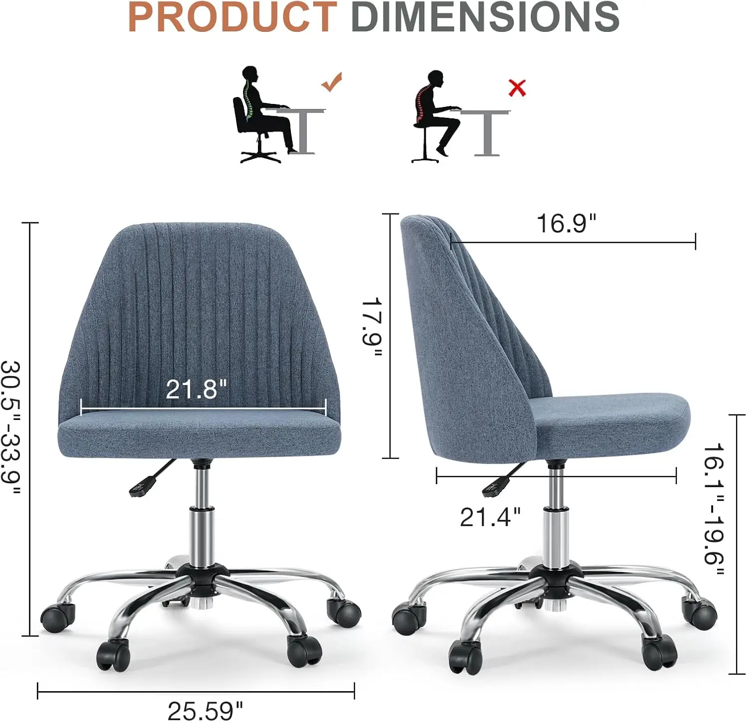 

Dumos Office Desk Chair, Modern Cute Rolling Vanity Swivel Task Seating With Wheels, Comfortable Back Seat Armless For Home,