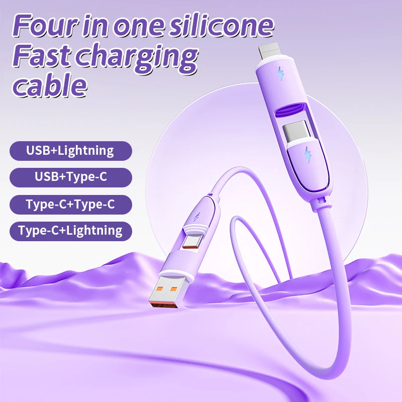 آيفون هواوي Xiaomi USB C نوع C كابل بيانات البرق السريع 4 في 1 100 واط كابل شحن Pd السائل اللوحي فلاش شحن الحبل