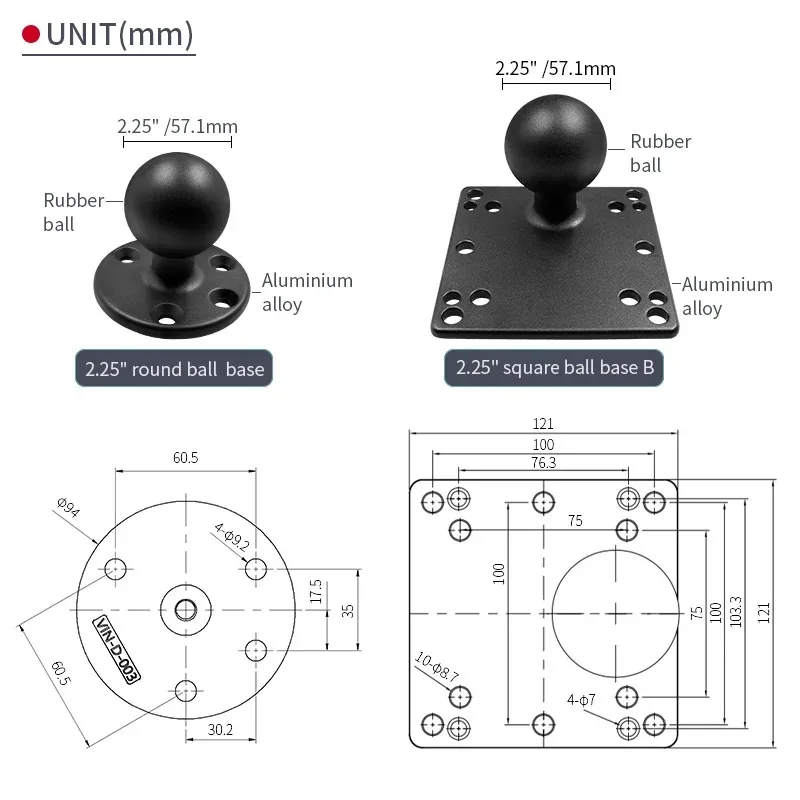 Прочный кронштейн для планшета 2,25 дюйма с шаровым основанием и x мм VESA пластиной для ПК android для промышленного vga hd-mi