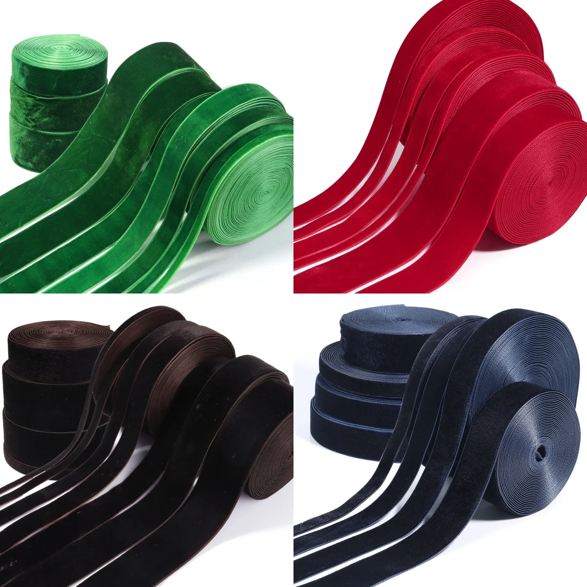 5/10 Yards Samtbänder Braun Rot Grün Marineblau Einseitiges Beflockungsgurtband für DIY Weihnachten Handwerk Verpackung Dekoration