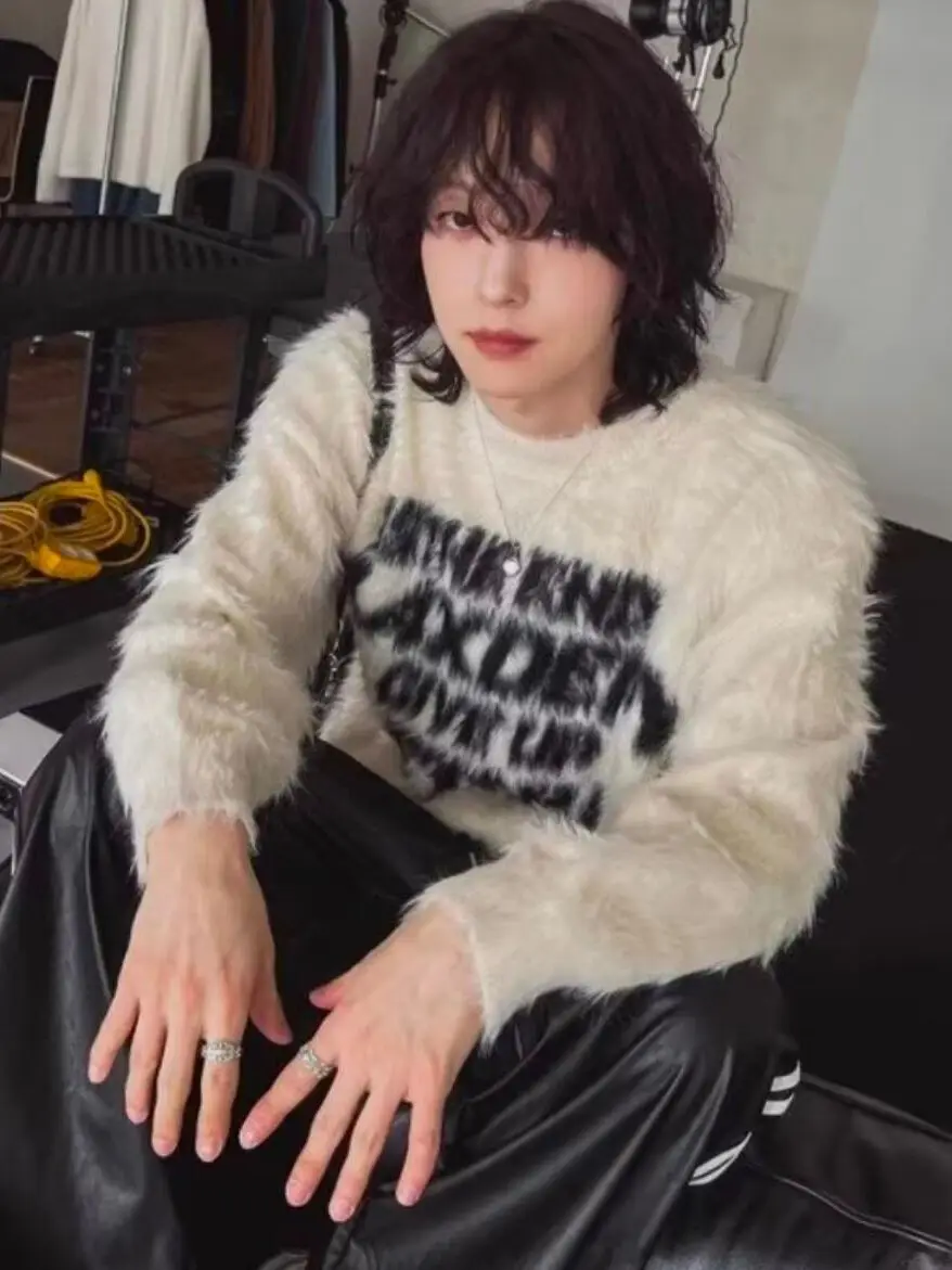 

Retro American Sle Couple Plu Knitwear Men's Women's Autumn Winter Faion Lazy Lettering Outerwear Home Outdoor Casual