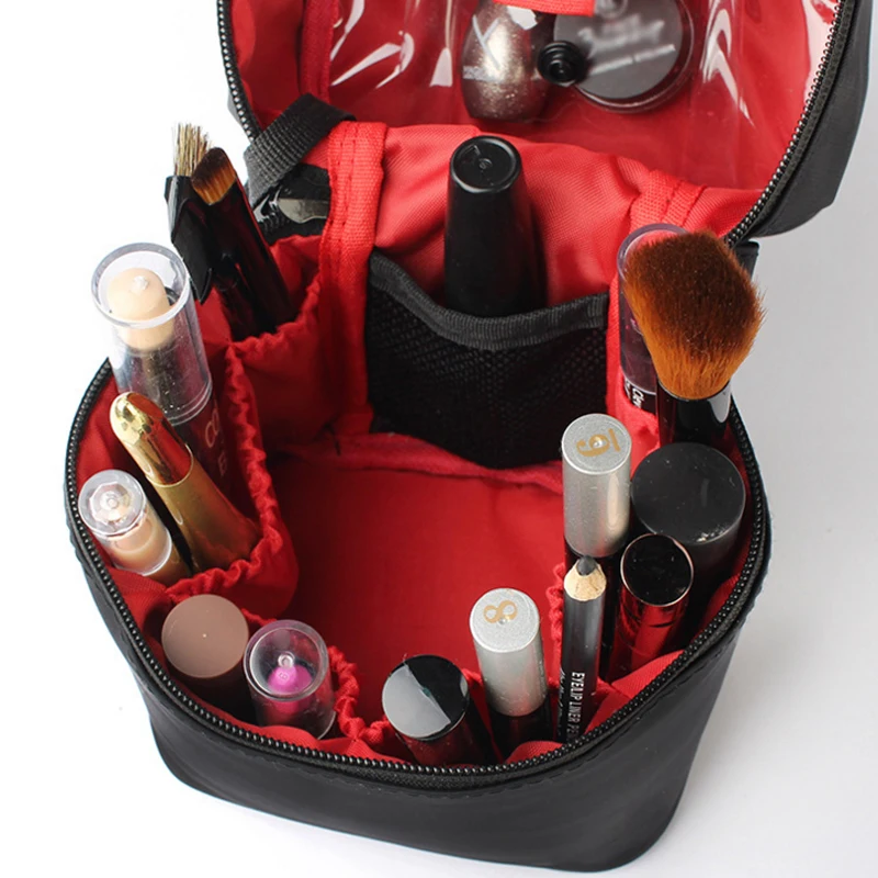 Organizador de maquillaje en forma de barril para mujer, neceser femenino con cremallera, caja de viaje, suministros de accesorios