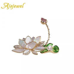 Ajojewel Chinese Retro Lotus Ornament Brooch With Natural Freshwater Pearls Women Cheongsam Accessories Jewelry Luxury Gift
