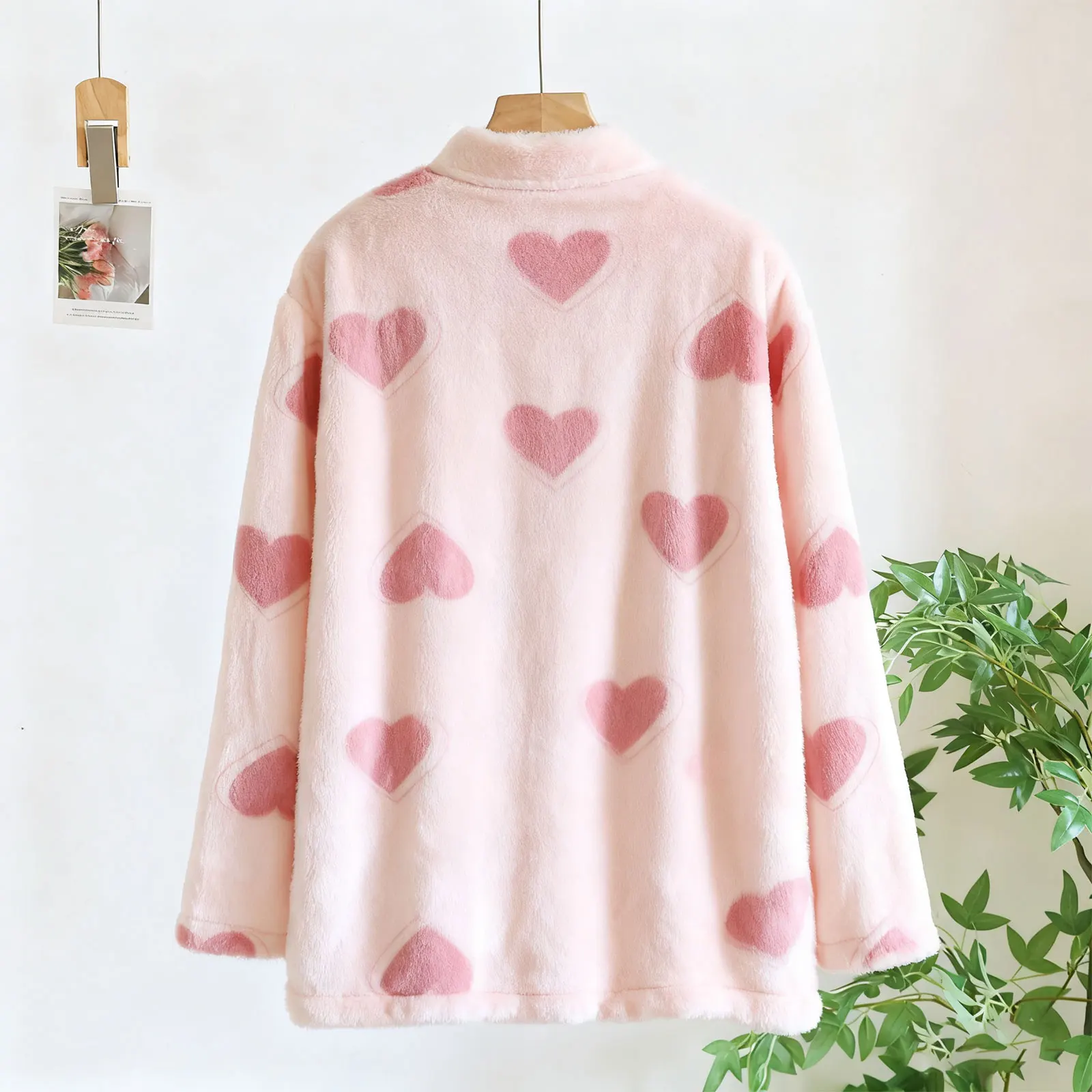 سترة نسائية عصرية برقبة على شكل حرف V وأكمام طويلة وأزرار سفلية لخريف وشتاء من الفلانيل دافئة ومريحة ملابس نوم سترة ملابس منزلية #5